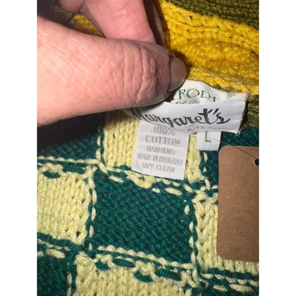 Vintage Handknit Chunky Knit Like Coogi Cardigan Sweater L Cotton Multicolor - Picture 6 of 9